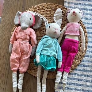 Anthropologie Pink, Teal, and Magenta Stuffed Animal Trio
